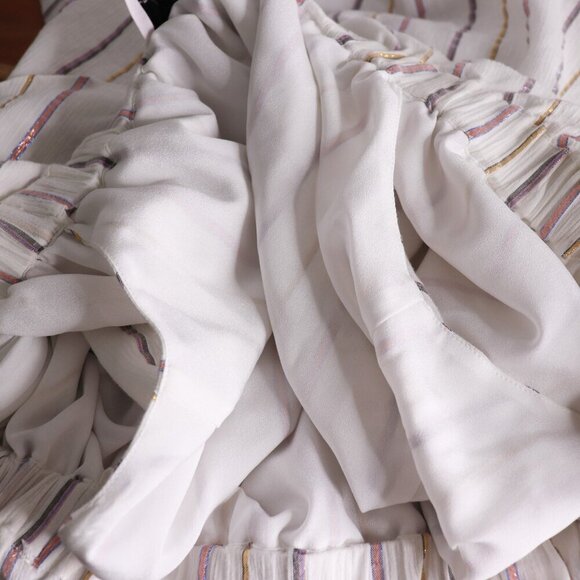 Charles Henry Off Shoulder Dress M White & Metallic Stripe Ruffle Popover Summer - Picture 14 of 16